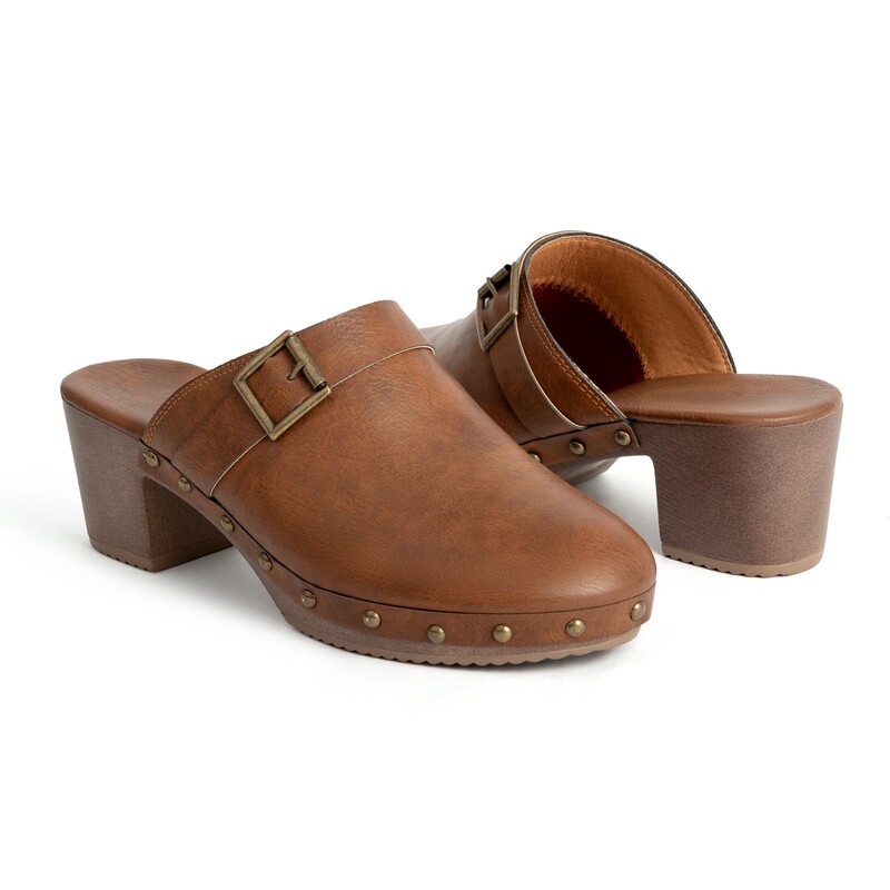 High-Heeled Sandals, Thick-Heeled Mule Slippers, Closed-Toe Summer Studded Leather Shoes, Foreign Trade Women's Shoes, Half-Slip Sandals, Retro Style