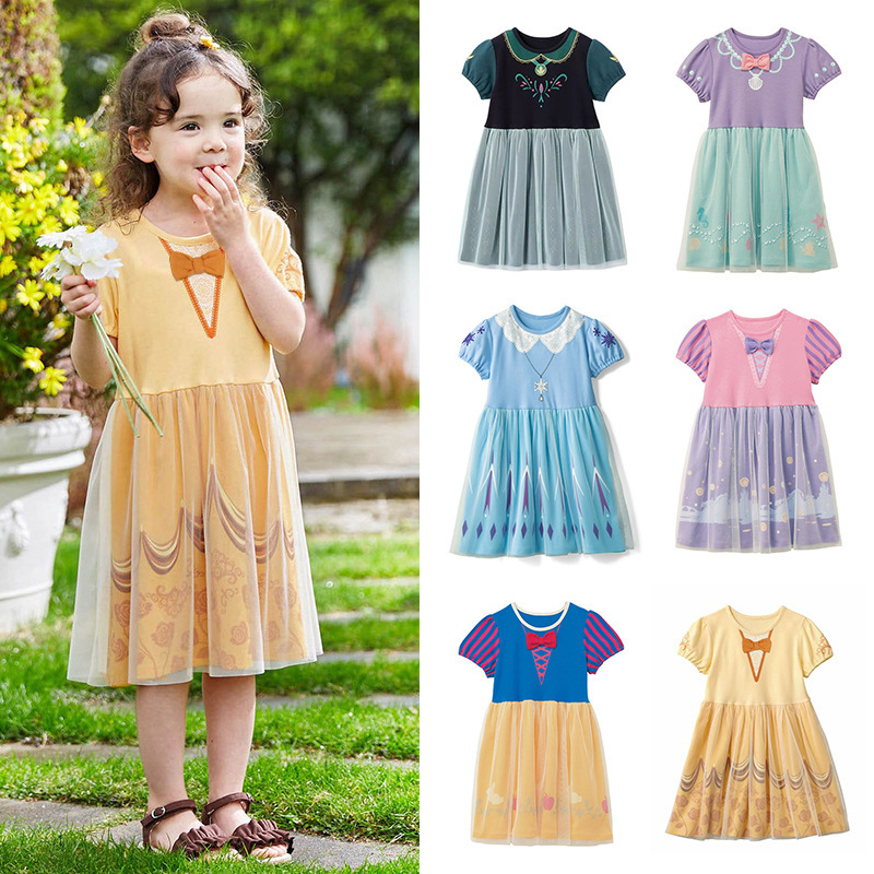Summer Girls' Dress Princess Dress Pure Cotton Half-Sleeve Long Dress Japanese Cartoon Thin Lady Dress Summer Girls' Dress Princess Dress Pure Cotton Half-Sleeve Long Dress Japanese Cartoon Thin Lady Dress