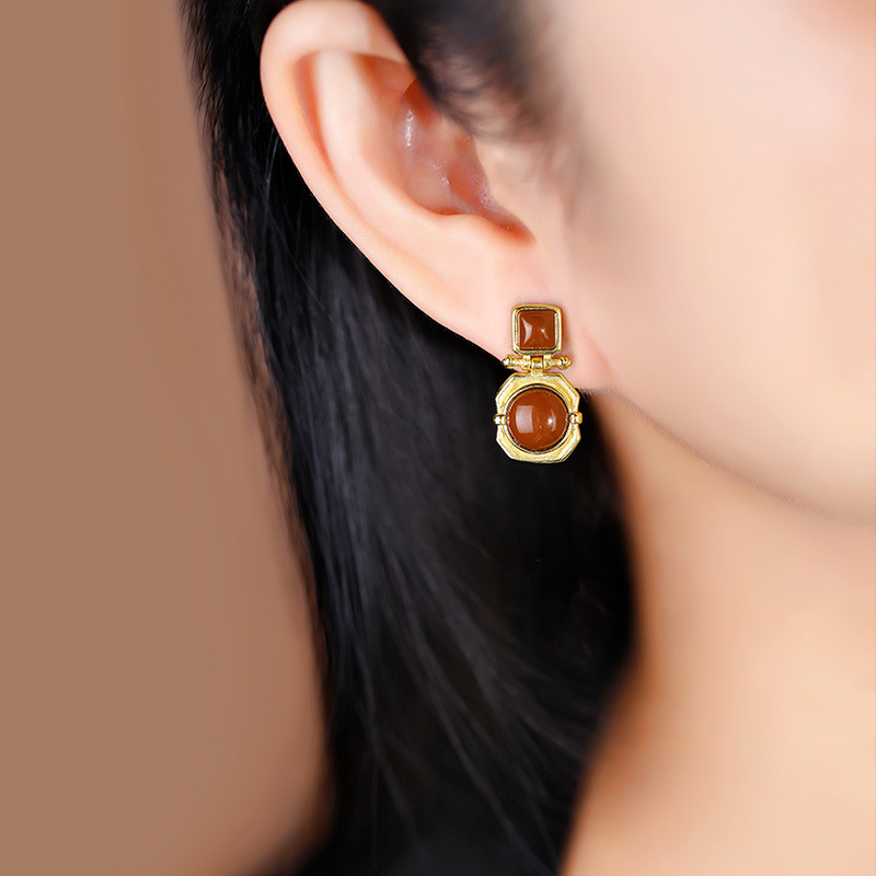 (2개) HUIBAOLI S  골드 도금 남적마노 기하학적 달걀 표면 오각형 대기 고급 숙녀 드롭 귀걸이