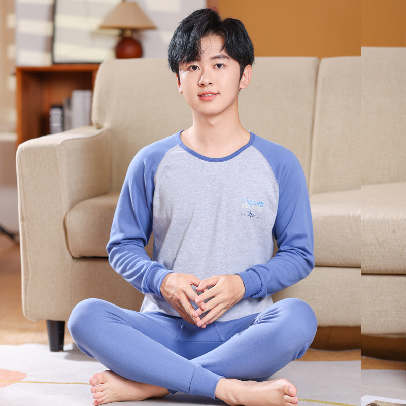 Pantalones de otoño para niños gordos para aumentar el peso pijamas para niños pijamas para niños mayores ropa interior cálida set de algodón