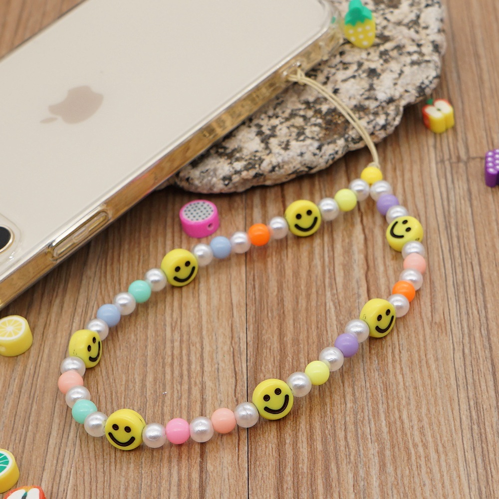 Nihaojewelry Wholesale Accessories Mixed Color Round Beads Yellow Smiley Face Mobile Phone Lanyard display picture 2