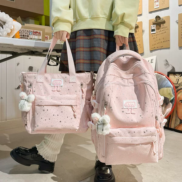 School Bag for Female Students, Cute Waterproof Lightweight Backpack in Macaron Colors, Large Capacity Casual Backpack for High School Students