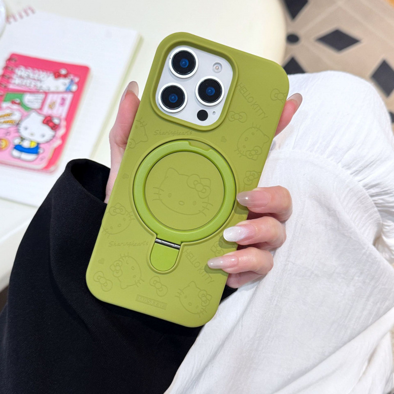 适用苹果iPhone16ProMax液态KT猫手机壳15P磁吸支架13保护套卡通|undefined