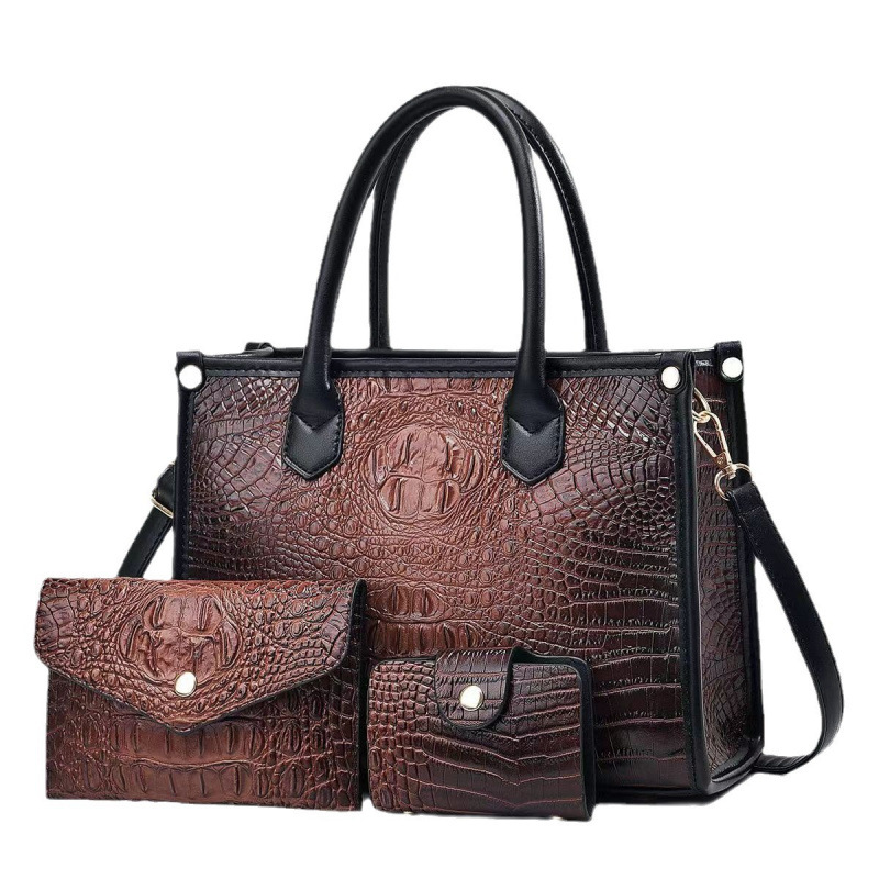 Bolsas de tres piezas para niños, bolsas de piel brillante, patrón de cocodrilo coreano, bolsas de nuevo estilo simples, bolsas de mano de mujer.