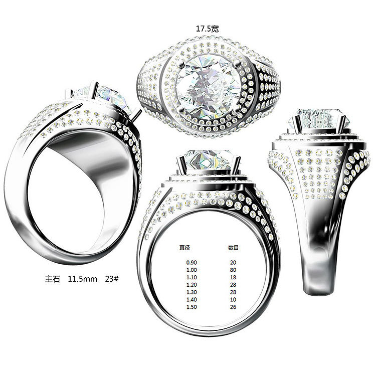 Shenzhen Processing factory design 925 Morsang Stone male Ring 18K Platinum Diamond ring Platinum PT950 Diamonds