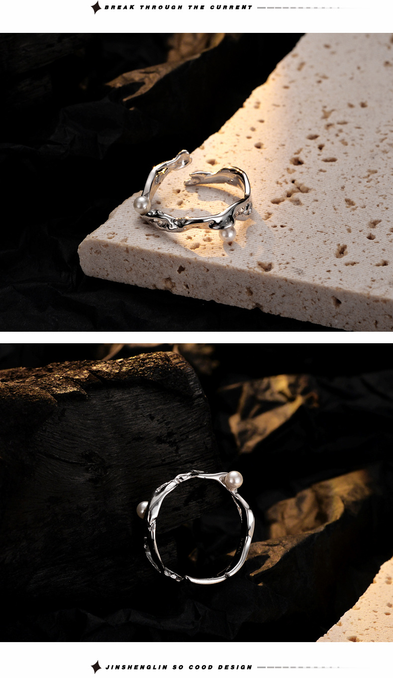 Fashion Geometric Sterling Silver Plating Artificial Pearls Open Ring 1 Piece