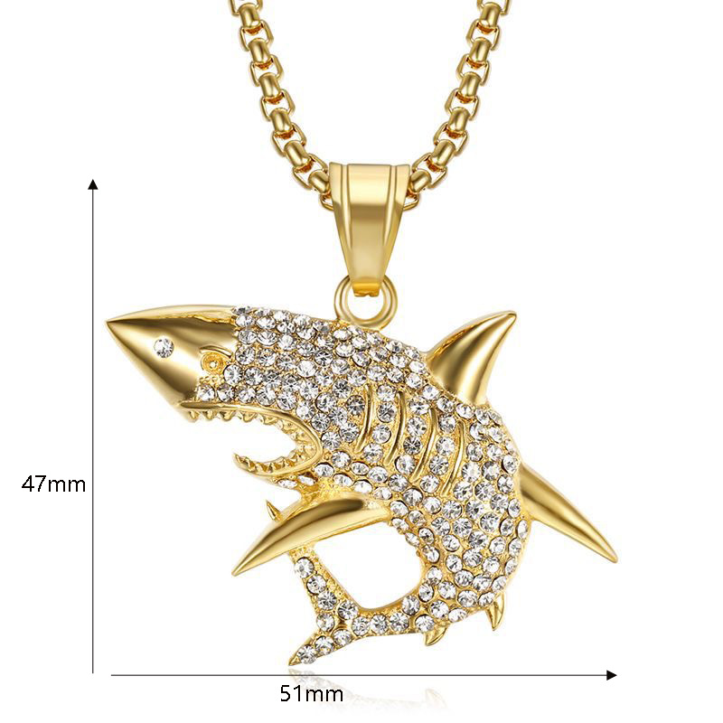 20g Weight Hip-Hop Shark Titanium Steel Plating Rhinestones 18K Gold Plated Men's