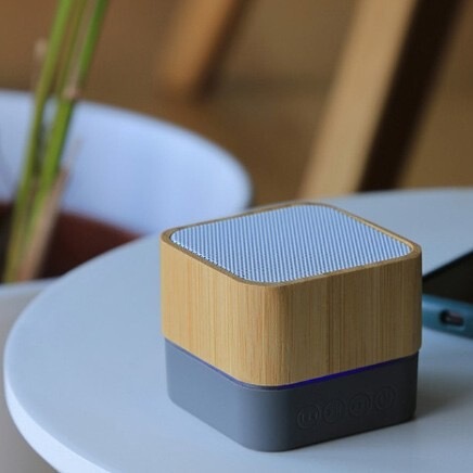 A15 Bamboo Square Bluetooth Mini Portable Speaker with Card Slot and LED Light, Promotional Gift Small Speaker
