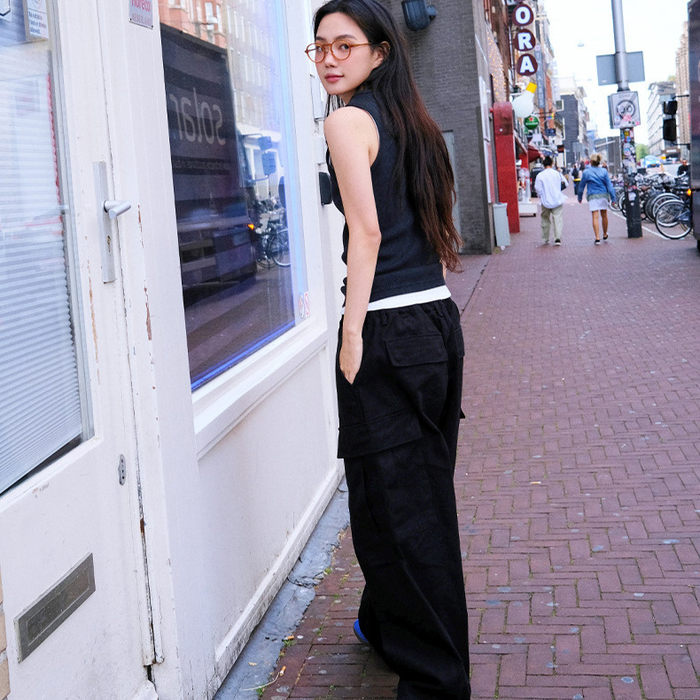 재고 2024 년 겨울 새 S * PELL DRAWSTRING 캐주얼 바지 스트레이트 튜브 틈새 DRAWSTRING 바지 어린이