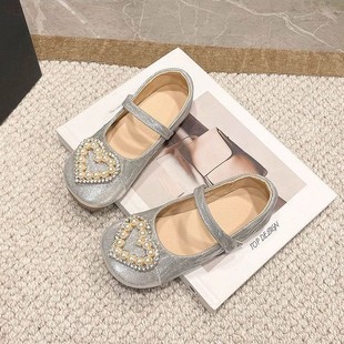Girls silver Small Leather Shoes Spring and Autumn New Soft Sole Children's Shoes Girls Princess Shoes Stylisch All-match Casual Performance