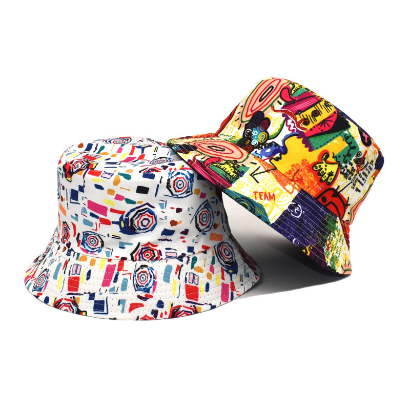 2022 New Cartoon Printed Fisherman Hat Autumn Outdoor Travel Fashion Trend Sunscreen Sunshade Pot Hat Men's Hat