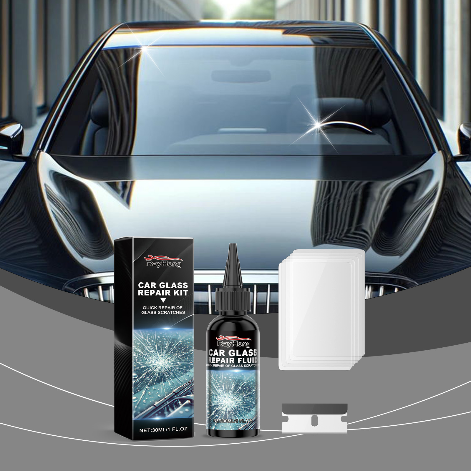Rayhong Car Repair Kit Windshield Window Crack Repair Fluid Improves Vision Clarity Tool