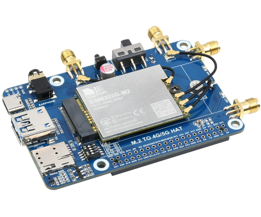 SIM8202G/8262E-M2 Raspberry Pi Expansion Board Four Aids 5G Communications NSA Domestic Full Frequency Band