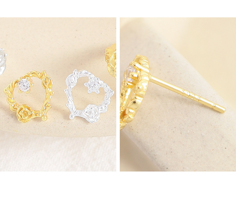925 Sterling Silver Ear Needle Material 1 Pair 925 Sterling Silver Heart Shape Flower Ear Studs
