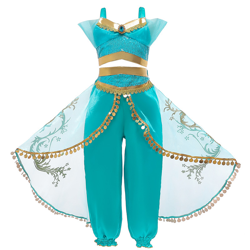 Nuevas niñas Jasmine princesa Jasmine vestido de malla estilo coreano cintura princesa vestido de los niños ropa Aladdin vestido