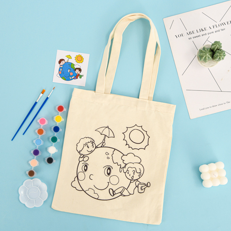 子供の DIY 落書きキャンバスバッグ在庫卸売学生夏の興味クラス手描きキャンバスバッグのカスタマイズ|undefined