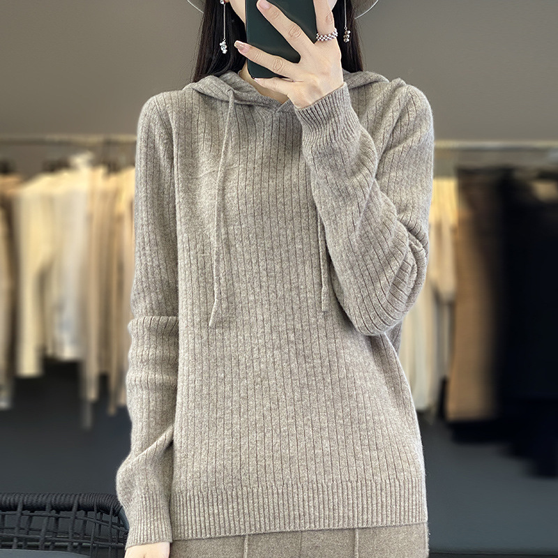 First-line clothing 1100 woolen sweater women's autumn and winter hooded pit knitted sweater loose wool top bottoming top First-line clothing 1100 woolen sweater women's autumn and winter hooded pit knitted sweater loose wool top bottoming top