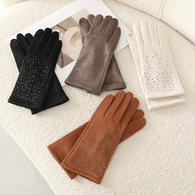 Women's Winter Suede Warm Gloves, Thickened and Fleece-Lined, New Style Warm Gloves, Windproof and Cold-Resistant Wholesale