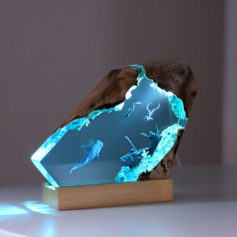 Cross-Border Popular Desktop Creative Ocean Art Ornament Factory Direct Sale Gift Sunken Ship Humpback Whale Solid Wood Resin Lamp Cross-Border Popular Desktop Creative Ocean Art Ornament Factory Direct Sale Gift Sunken Ship Humpback Whale Solid Wood Resin Lamp
