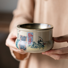 锦灰堆手绘建水茶洗家用陶瓷茶渣缸茶水缸茶具配件废水桶水盂水洗
