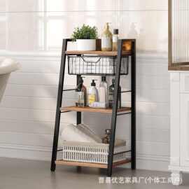 美式立式塔架书架客厅角落多层置物架家用乡村棕色储物篮梯架