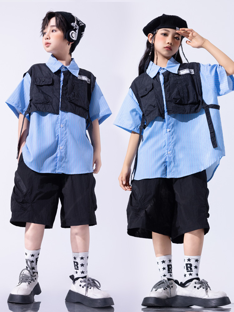 Hip-hop Children's Fashion Clothing Cool Suit Children's Fried Street Children's Clothing hiphop Clothing Summer Drum Costume Boys