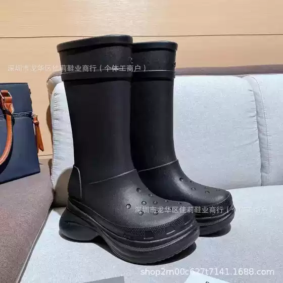 Direct Export B Brand Trendy Rain Boots 2025 Autumn Model Height-Increasing Waterproof Perforated Rain Boots Candy-Colored Mid-Calf Jelly Boots