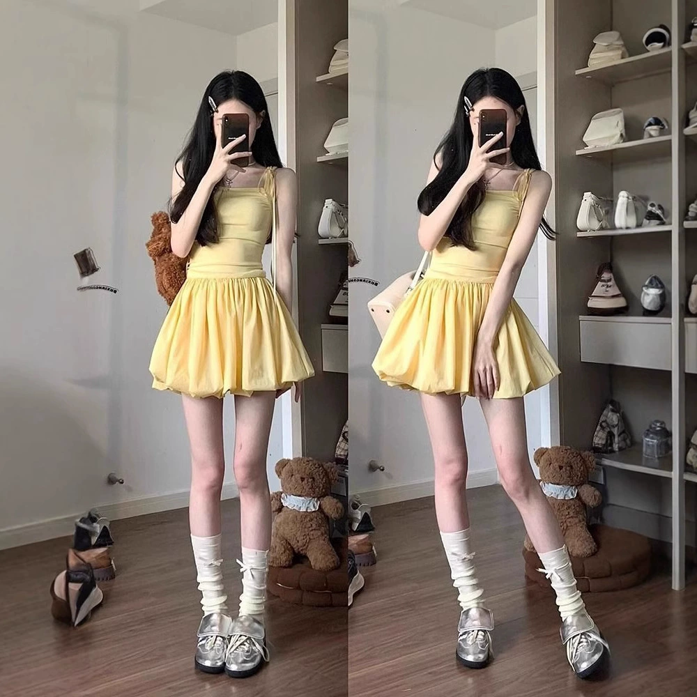 Французское красивое молочно-желтое тонкое платье-подтяжка для детей