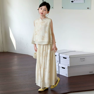 女童古风新中式套装2026夏季新款大童清凉无袖中国风半身裙两件套