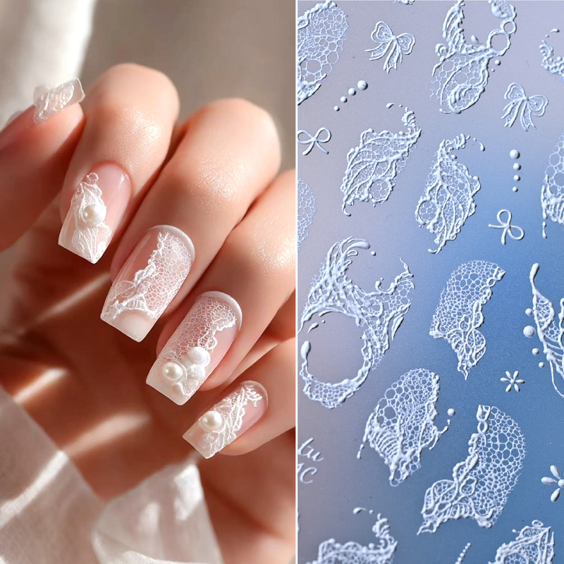 Internet Celebrity Wavy White Lace Nail Stickers Ultra-Thin Adhesive Long-Lasting Ins Sweet Style Nail Decoration Internet Celebrity Wavy White Lace Nail Stickers Ultra-Thin Adhesive Long-Lasting Ins Sweet Style Nail Decoration