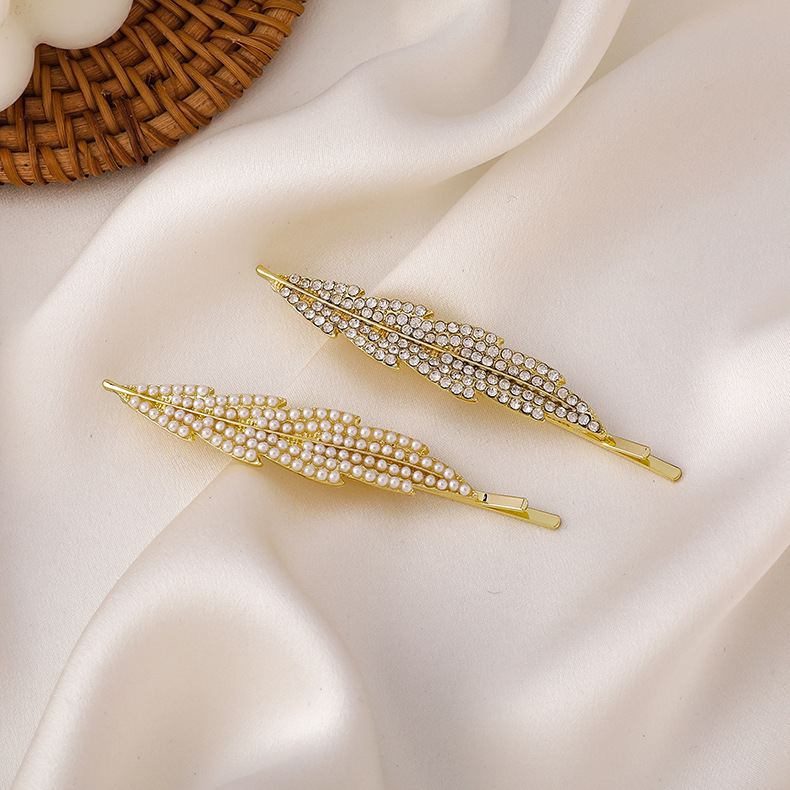 Fashion Feather Leaf Pearl Rhinestone Side Clip display picture 5