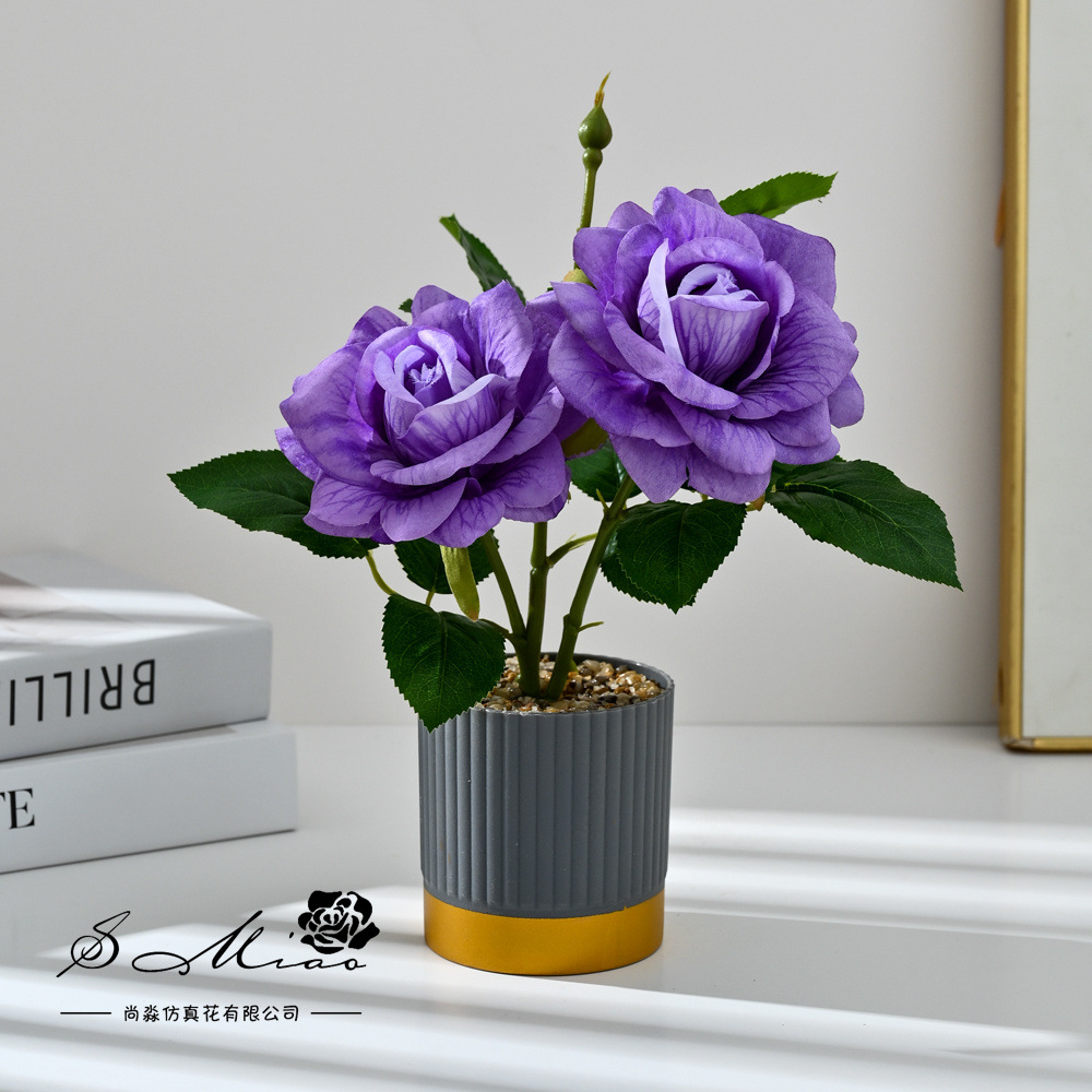 Transfronterizo dos grandes rosas bonsai moda imitación maceta flores falsas decoración del hogar fotografía ornamentos de flores artificiales de boda