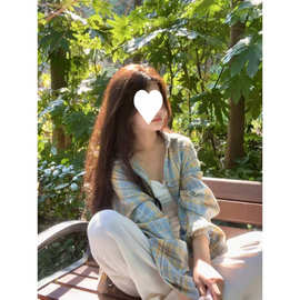 多巴胺轻奢高级夏季格子衬衫女内搭叠穿宽松休闲显瘦长袖衬衣外穿
