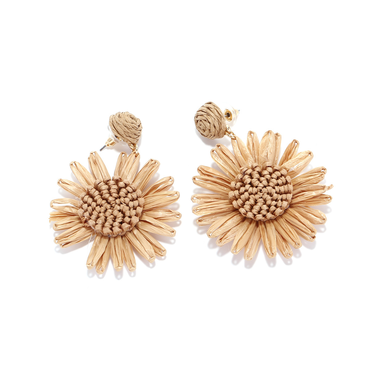 1 Pair Lady Flower Raffia Mixed Materials Drop Earrings display picture 2