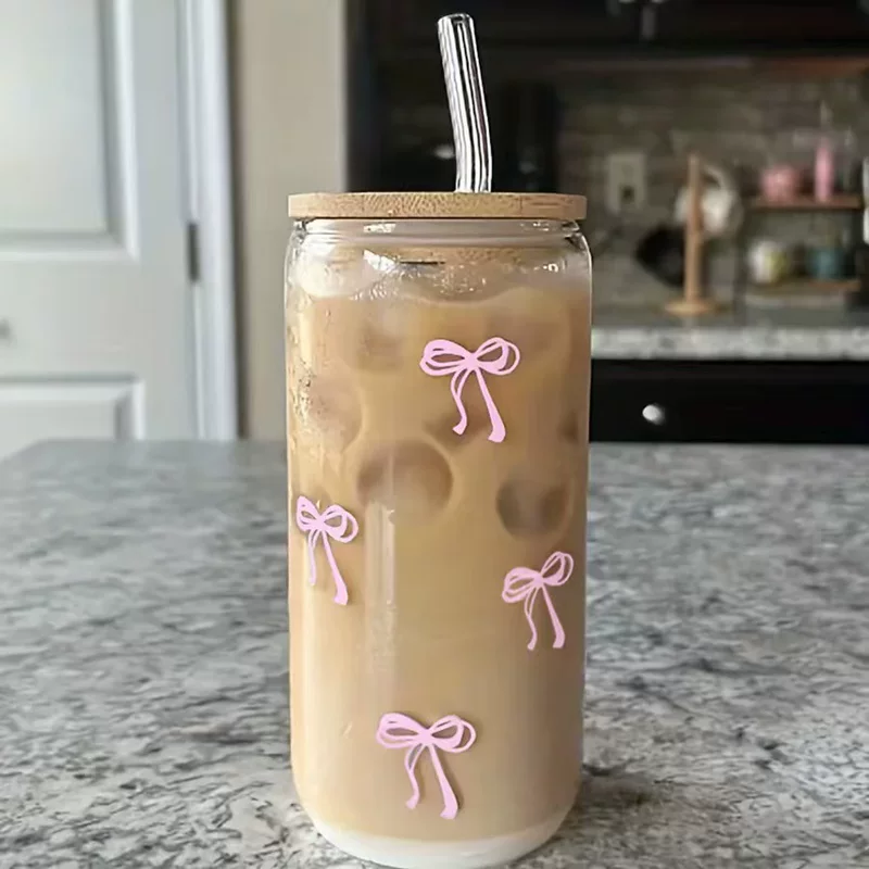 Ст straw with bow with glass, молочный чай, кола, подарок на день рождения