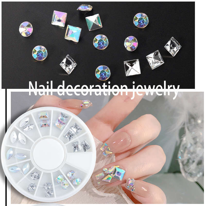 12-grid turntable mixed nail drill acrylic drill AB white shaped pointed bottom drill flat pearl nail decoration 12-grid turntable mixed nail drill acrylic drill AB white shaped pointed bottom drill flat pearl nail decoration