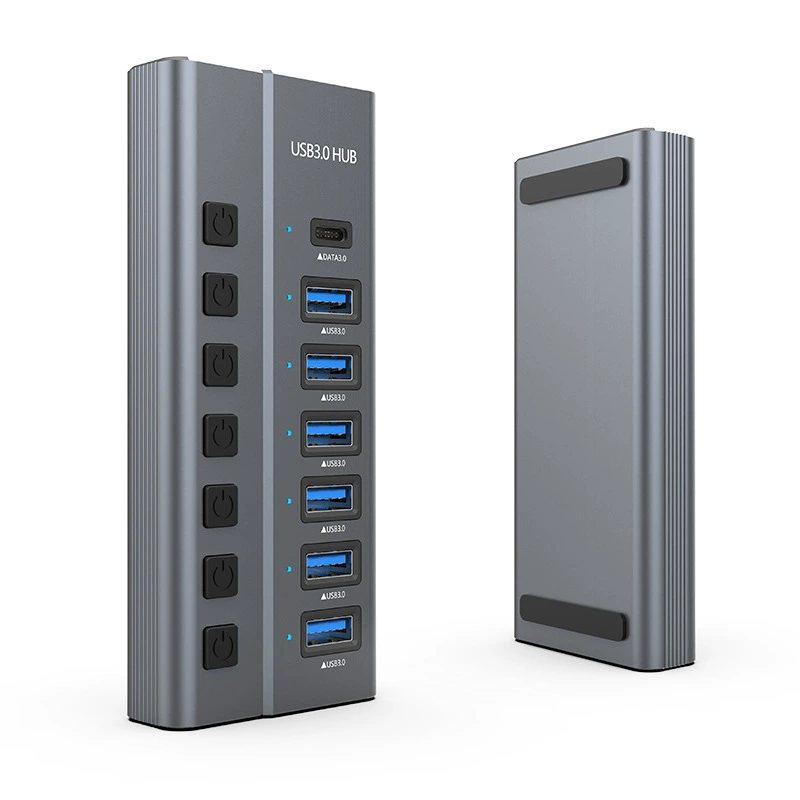 Многопортовый USB-концентратор, 7-портовый USB 3.0 хаб с кнопкой, расширитель USB-портов 7-в-1 с разъемом Type-C