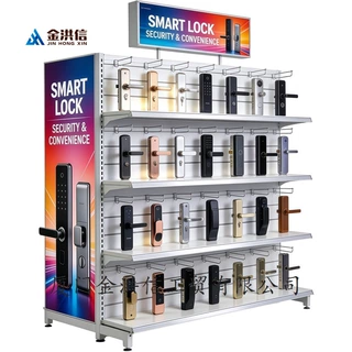 玻璃门智能锁展示架不锈钢防锈密码锁指纹锁斜口陈列架五金店来图