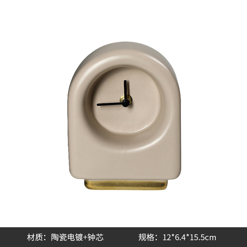 北欧轻奢创意极简金底陶瓷桌钟样板房客厅卧室书柜设计师家居饰品|undefined