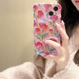 Защитный глянцевый чехол для телефона, совместим с iPhone 12–15, полноэкранный принт тюльпанов