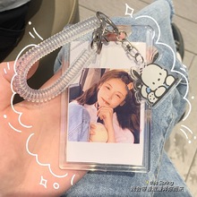 可爱透明亚克力卡套照片学生书包挂件三寸大号拍立得防丢饭卡情侣