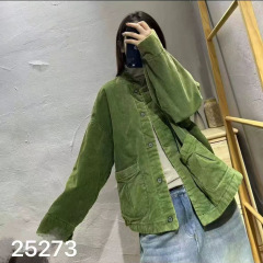 秋冬新款韩版文艺圆领夹棉外套 宽松休闲纯色大口袋百搭休闲上衣