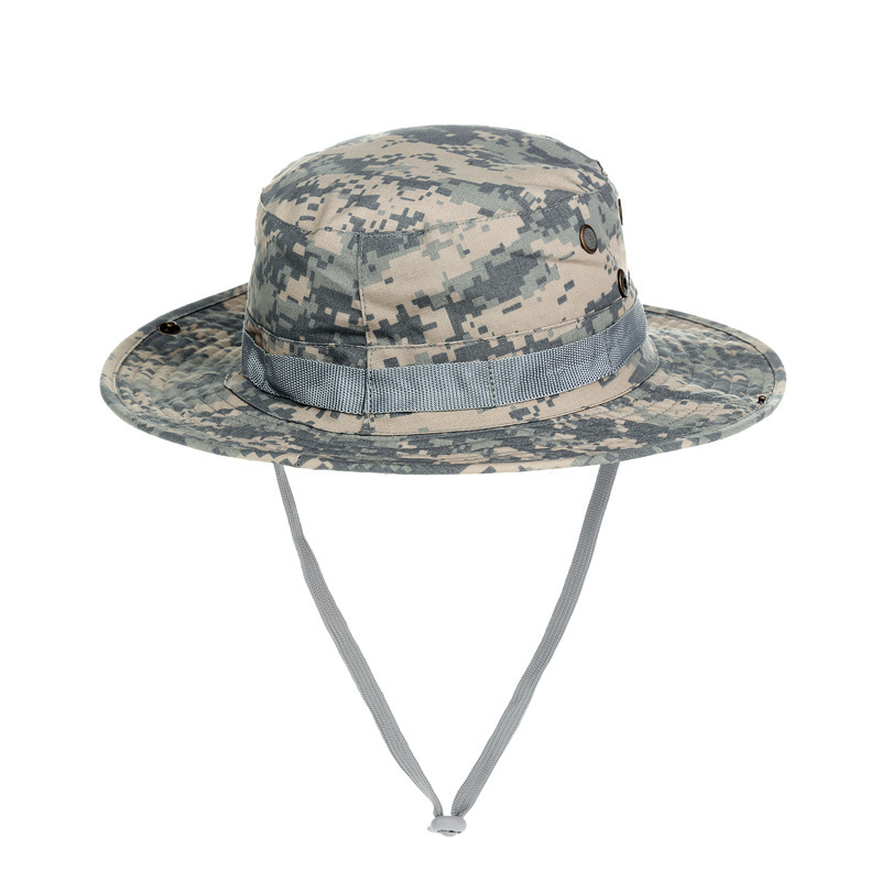 新款夏季男女户外渔夫帽防晒休闲圆边网帽登山钓鱼迷彩大檐奔尼帽