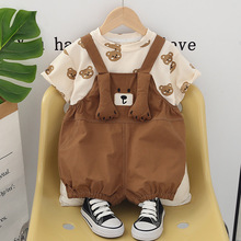 衣服萌潮两件背带小童宝宝夏装套装洋气夏季短袖两件套女童男婴儿