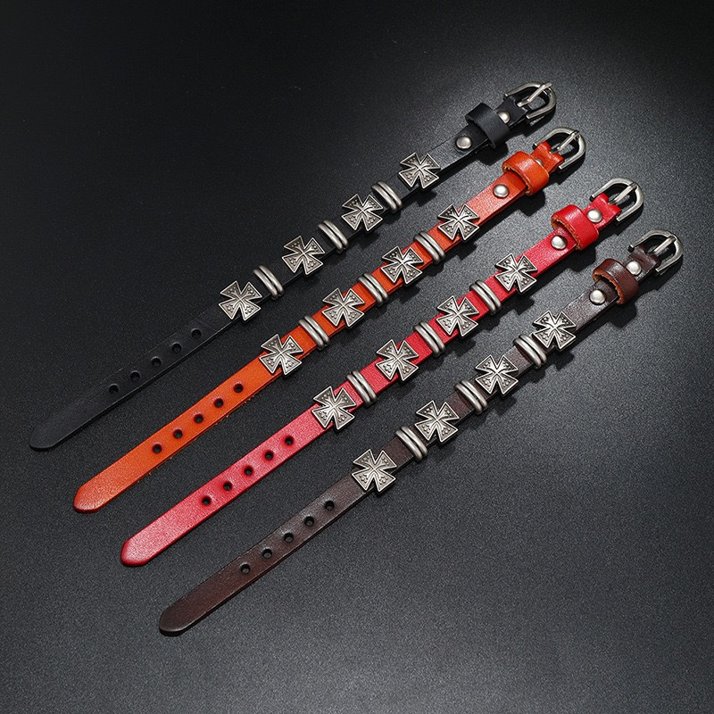 Creative Simple Punk Style Clothing Accessories Personality European And American Cross Leather Bracelet Fashion Trend_voghion.com