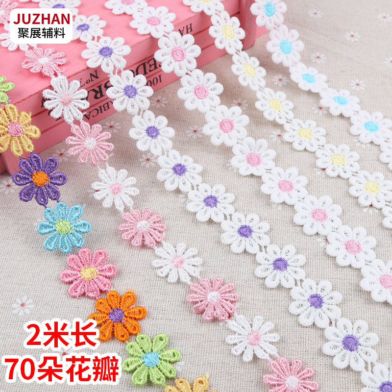 Pequeña flor encaje accesorios ropa decorativa encaje tela hecha a mano DIY agua soluble blanco borla encaje material