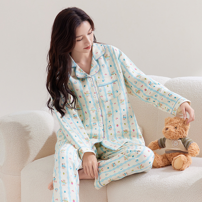Autumn and Winter Air Cotton Moon Clothing Three-Layer Thickened Warm Pregnant Women's Pregnancy Pajamas Postpartum Breast-feeding Pure Cotton suit