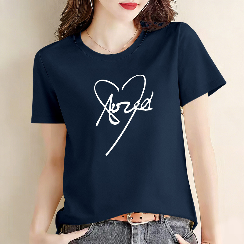 European and American Fashion Casual Pure Cotton Short-Sleeved T-Shirt Summer New Style Women's Stylish High-End Simple Letter Print Top European and American Fashion Casual Pure Cotton Short-Sleeved T-Shirt Summer New Style Women's Stylish High-End Simple Letter Print Top