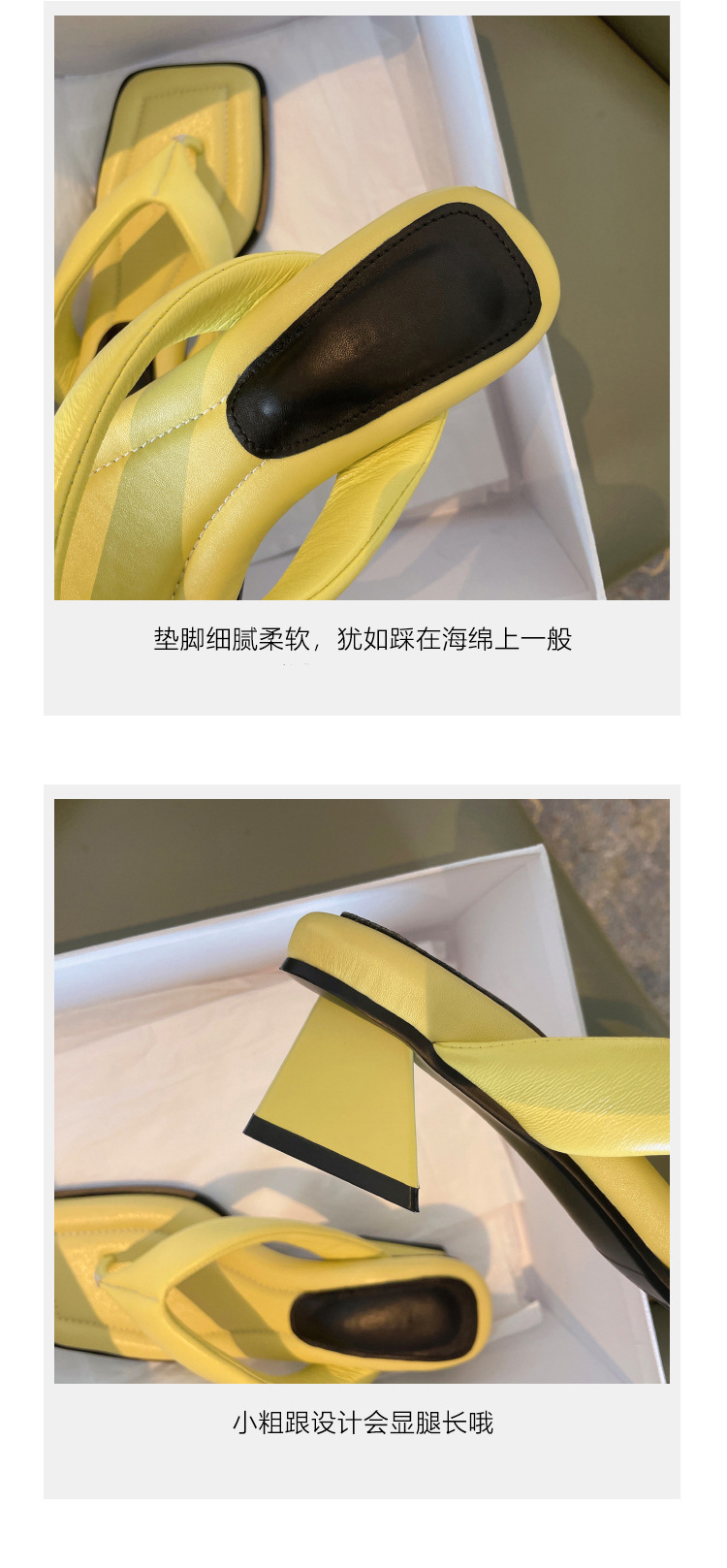 Dép sandal nữ xỏ ngón da cừu mũi vuông gót thấp — Màu đen chi tiết 16