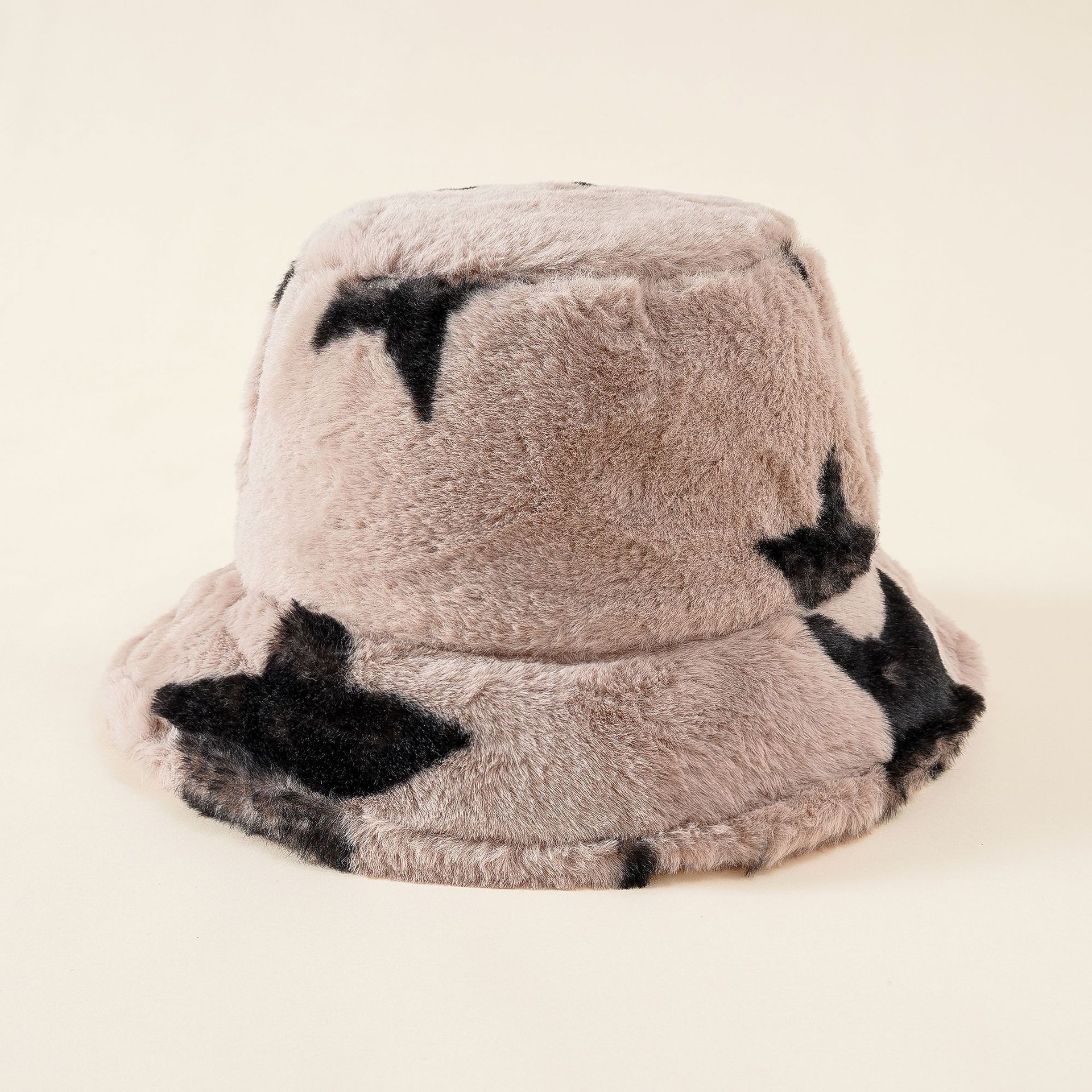 Sombrero de las mujeres de estilo coreano moda casual patrón de estrella de cinco puntas sombrero de pescador otoño e invierno cálido felpa cuenca sombrero moda